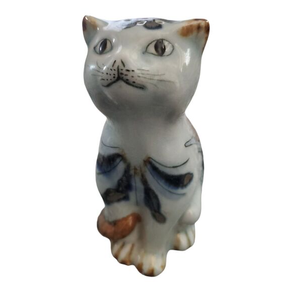 Talavera Pottery Cat Spice Shaker Blue Brown Gray Sitting Festive Vintage 6" - Picture 1 of 12